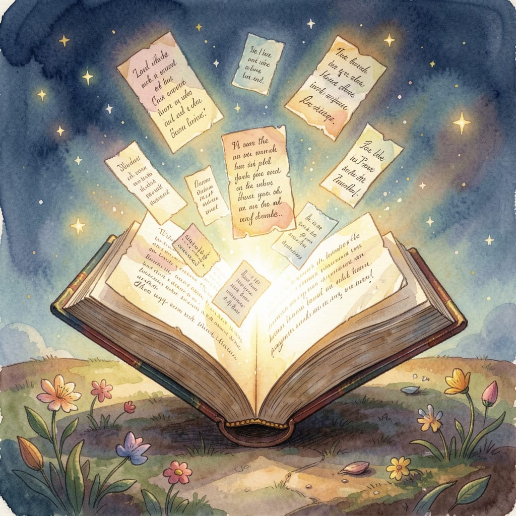 What is a memoir? Image of snippets falling into a book.
