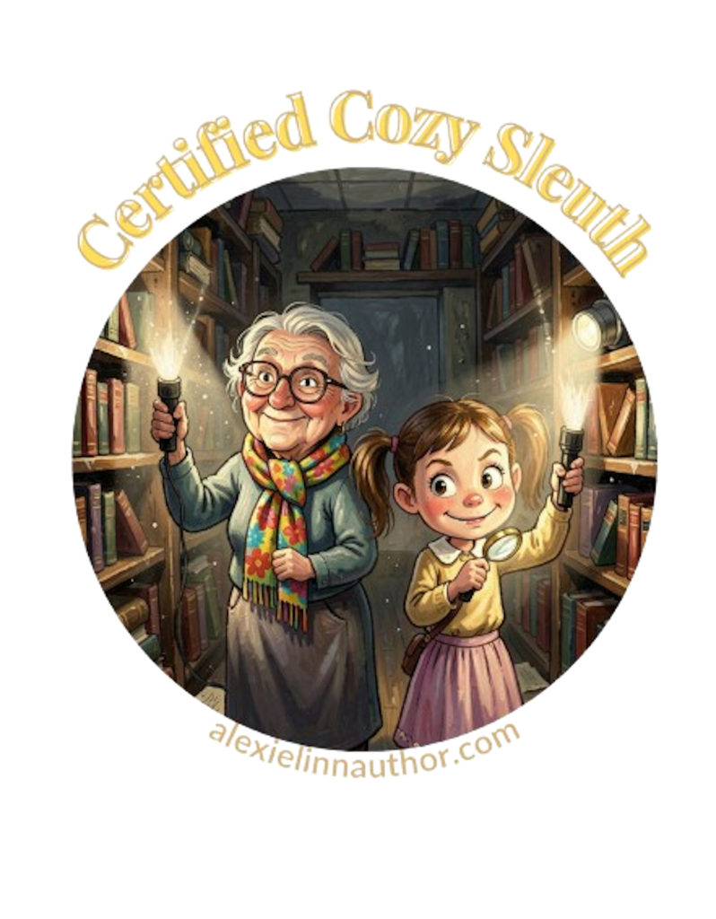 Granny and young girl searching for clues in a library