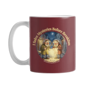 Mug with 2 old people solving mysteries at night