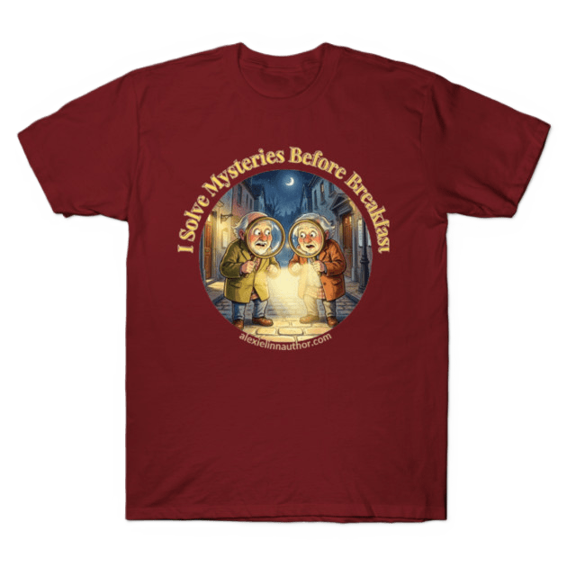T shirt with two old people sleuthing at night