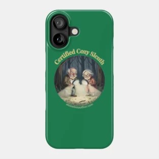 Happy old couple sleuthing in the forest at night phone case